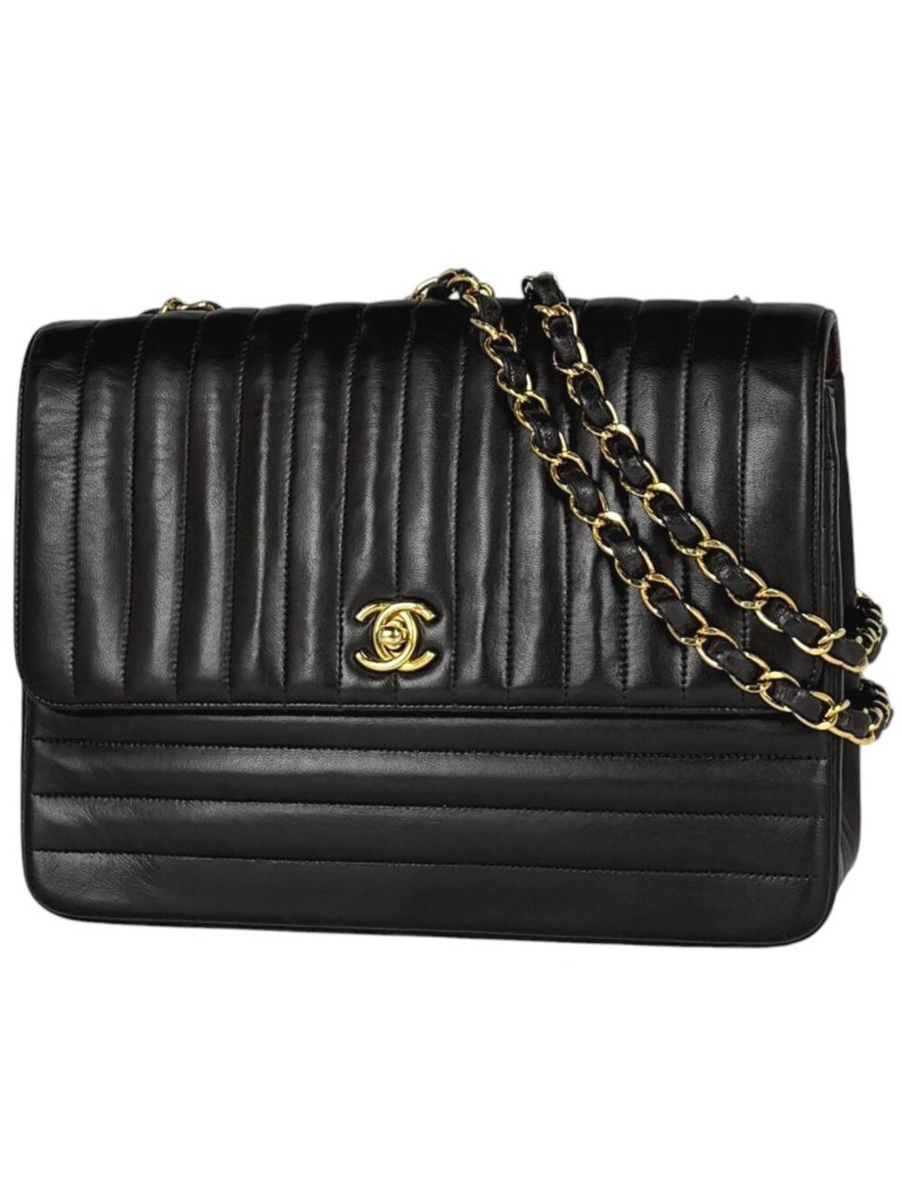 Chanel Shoulder Bag Mademoiselle CC Logo Leather Black
